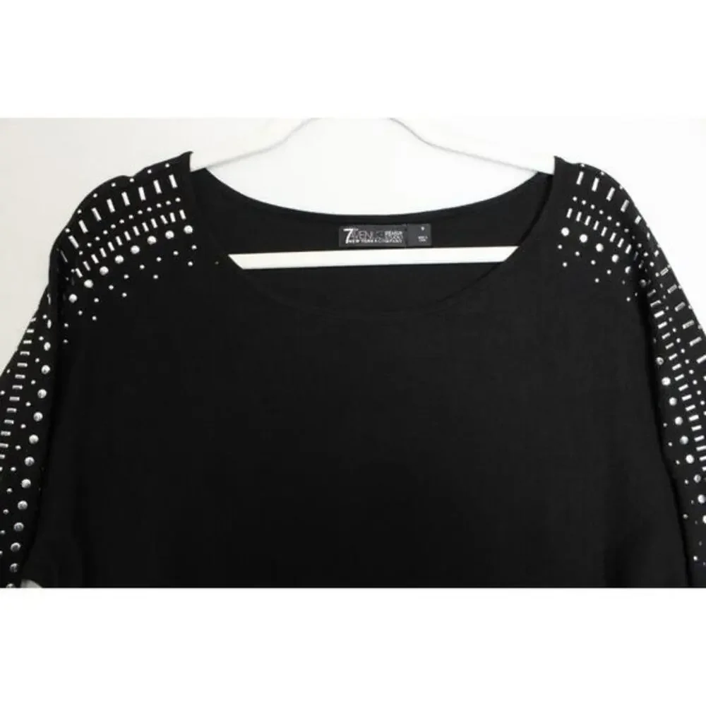 7th Avenue Top Women S Dolman Sleeves Silver Beads‎ Black Soft Sweater